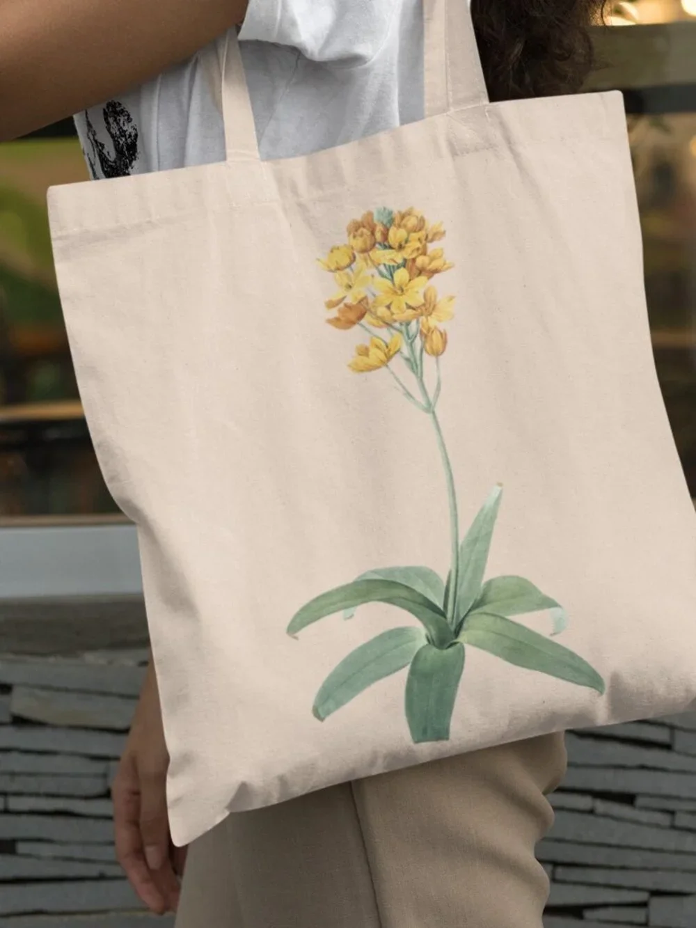 Star-Of-Bethlehem Vintage Floral Print Graphic Canvas Tote Bag